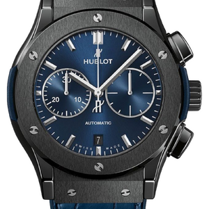 Hublot Classic Fusion Ceramic Blue Chronograph Alligator Leather 45 mm 521.CM.7170.LR