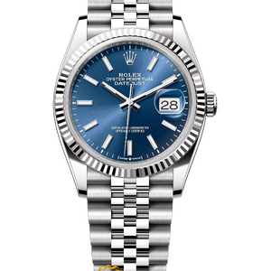 Rolex Datejust 36 mm White Rolesor Bright Blue Dial 126234 Jubilee