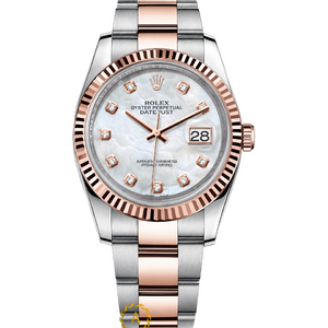 Rolex Datejust 36 mm Everose Rolesor White Mother-of-Pearl Set With Diamonds Dial 116231