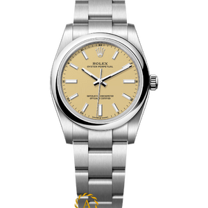 Rolex Oyster Perpetual 34 mm Oystersteel Beige Dial 124200