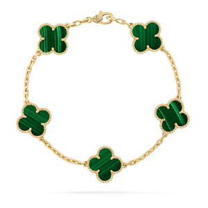 Браслет Van Cleef & Arpels Vintage Alhambra Malachite Yellow Gold 5 мотивов