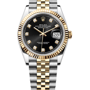 Rolex Datejust 36 mm Yellow Rolesor Bright Black Diamond-set Dial 126233 Jubilee