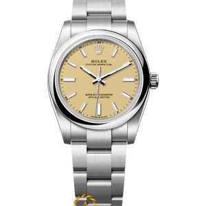 Rolex Oyster Perpetual 34 mm Oystersteel Beige Dial 124200
