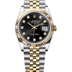 Rolex Datejust 36 mm Yellow Rolesor Bright Black Diamond-set Dial 126233 Jubilee