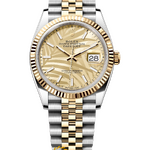Rolex Datejust 36 mm Yellow Rolesor Champagne Palm Motif Dial 126233 Jubilee