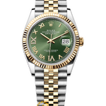 Rolex Datejust 36 mm Yellow Rolesor Olive Green Diamond-set Dial 126233 Jubilee