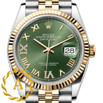 Rolex Datejust 36 mm Yellow Rolesor Olive Green Diamond-set Dial 126233 Jubilee