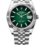 Rolex Datejust 41 mm White Rolesor Green Ombre Dial 126334 Jubilee