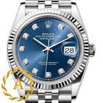 Rolex Datejust 36 mm White Rolesor Bright Blue Diamond-set Dial 126234 Jubilee