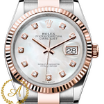 Rolex Datejust 36 mm Everose Rolesor White Pearl Diamond-set Dial 126231
