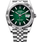 Rolex Datejust 41 mm White Rolesor Green Ombre Dial 126334 Jubilee