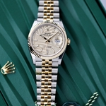 Rolex Datejust 36 mm Yellow Rolesor Champagne Palm Motif Dial 126233 Jubilee