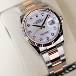 Rolex Datejust 36 mm Everose Rolesor White Pearl Diamond-set Dial 126231