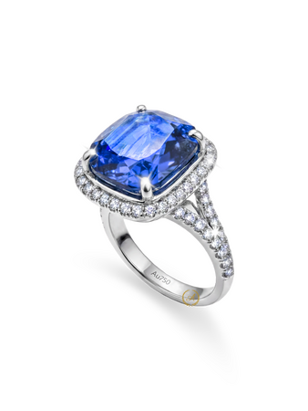 Кольцо Natural Blue Sapphire (No Heating) 5,73 ct. 18k White Gold Diamonds