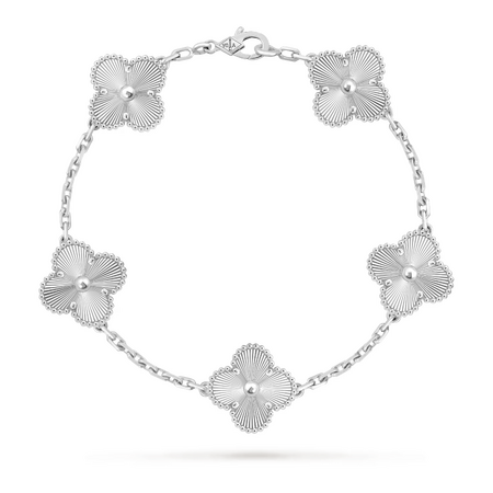 Браслет Van Cleef & Arpels Vintage Alhambra Guilloche Rhodium White Gold 5 Мотивов