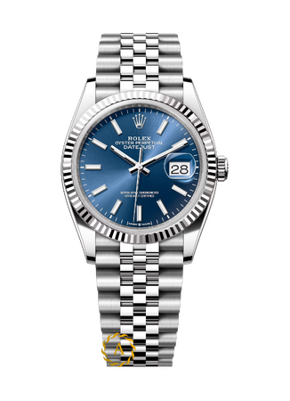 Rolex Datejust 36 mm White Rolesor Bright Blue Dial 126234 Jubilee