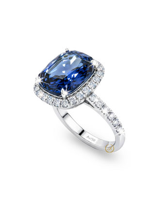 Кольцо Natural Blue Sapphire (No Heating) 6,16 ct. 18k White Gold Diamonds