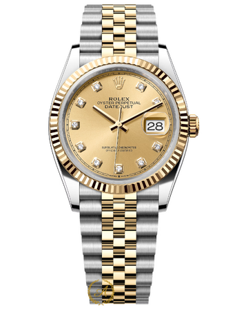 Rolex Datejust 36 mm Champagne Diamonds Dial Yellow Rolesor 126233 Jubilee