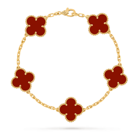 Браслет Van Cleef & Arpels Vintage Alhambra Carnelian Yellow Gold 5 мотивов